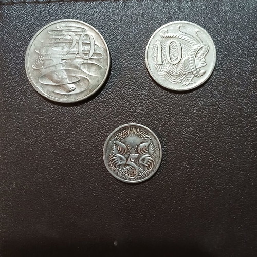 Set of three Australian coins 5, 10 and 20 pence 2001/2004