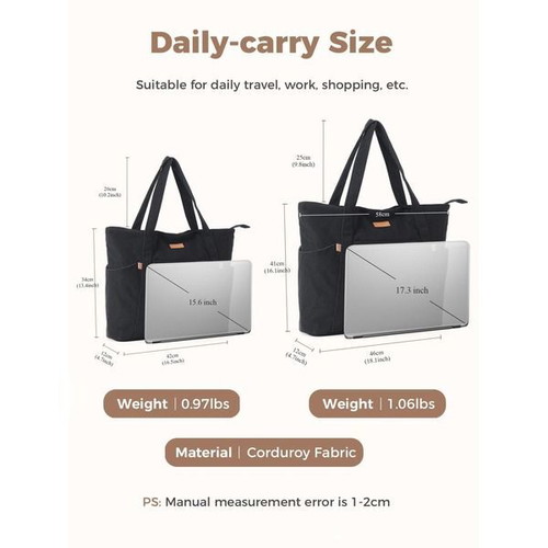Lekespring women's shopper bag with 17-inch laptop compartment, black
