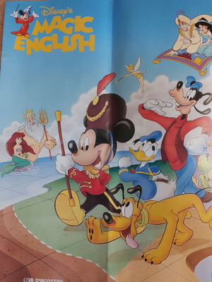 Αφίσα παιδική Disney χαρακτήρες μεταχειρισμένη, διπλής όψης Magic English