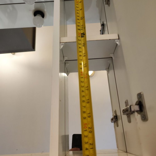 White bathroom mirror with cabinet and 2 lights like new