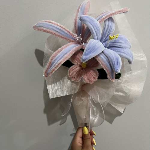 Bouquet with various pipe cleaner flowers, new