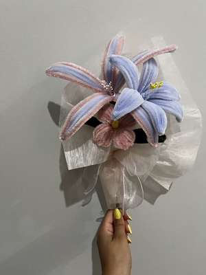 Bouquet with various pipe cleaner flowers, new