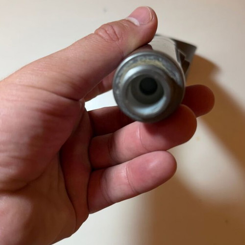 Modern shower head with stop button and flow selector, gunmetal
