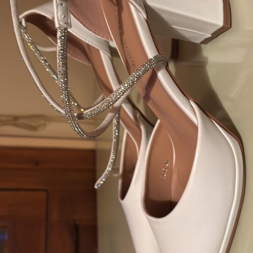 White high heels with criss-cross straps and rhinestones, like new, size 40