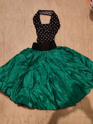 Dance performance costume used, polka dot bodysuit and lapanda skirt