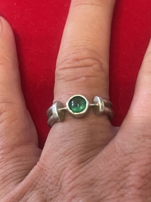 925 silver ring with green stone, size 55