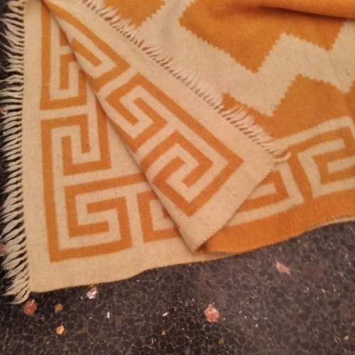 Vintage wool woven rug in orange shade double-sided