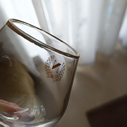 Vintage balloon cognac glasses set of 5 used with gold rim and monogram N