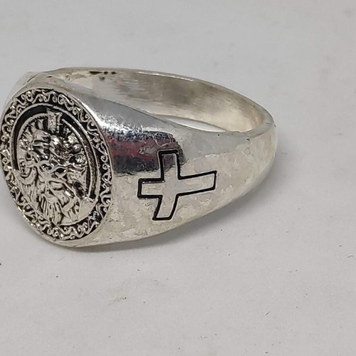 Ring with Jesus Christ like new, men's silver tone metal