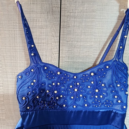 Bill Cost blue mini dress with embroidered bust and pleated skirt