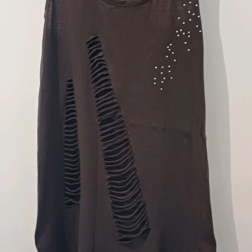 Pink Woman gray blouse with silver studs and cuts