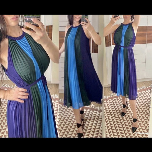 Massimo Dutti Pleated Halter Dress new, blue and green, sizes M and L