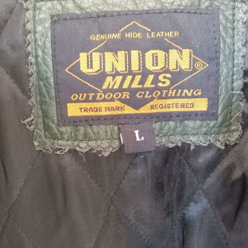 Union Mills Leather Bomber Jacket new beige green