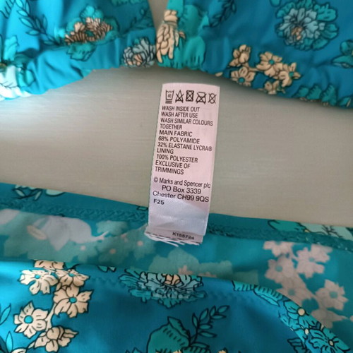 Marks and Spencer women's swimsuit used, blue with gold embroidery
