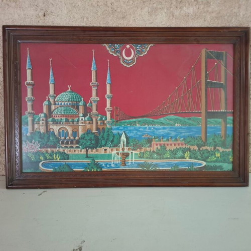 Agia Sofia Constantinople framed painting used with Turkish flag