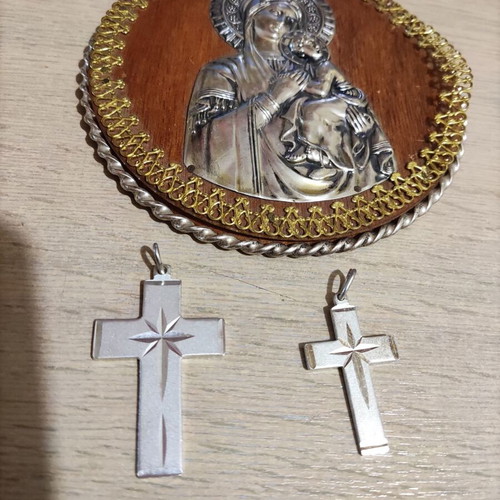 Crosses 2 pcs with handmade engraving silver 925 and free Virgin Mary icon