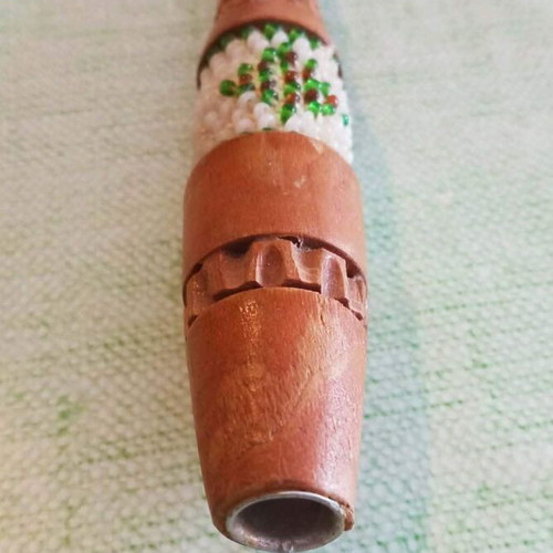 Vintage handmade wooden smoking pipe with beadwork like new