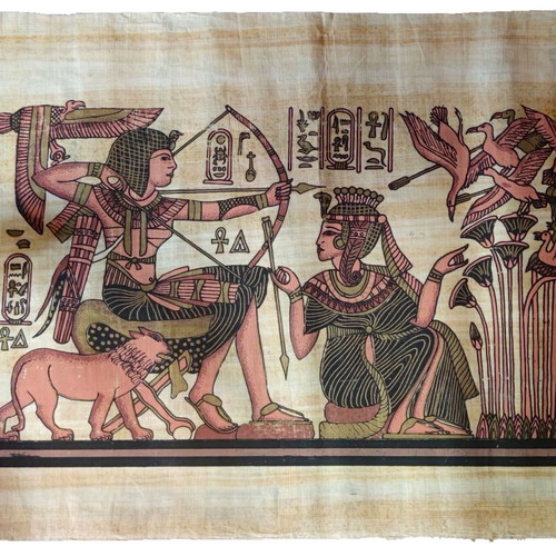 Egyptian painting on papyrus Tutankhamun like new
