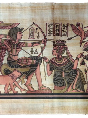 Egyptian painting on papyrus Tutankhamun like new
