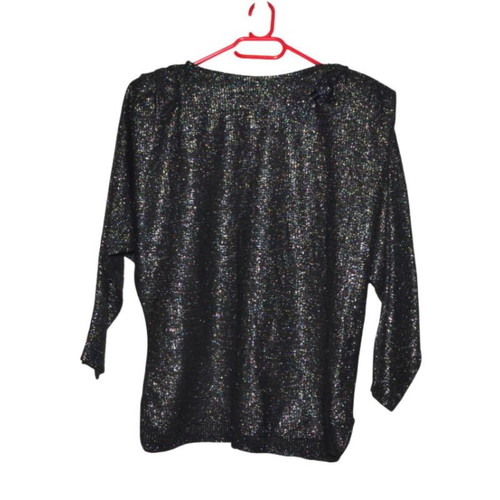 Vintage 1980s women's blouse with bow, shoulder pads and silver thread like new