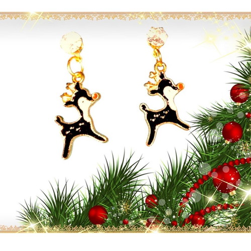Handmade reindeer enamel earrings with zircon, new