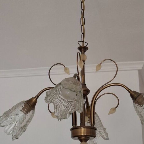 Four-light ceiling lamp in antique gold like new, set of 3 pieces