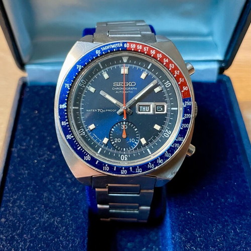 Seiko Cevert Vintage Chronograph 6139-6000 like new, blue dial