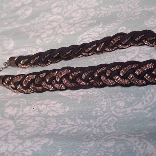 Boho choker necklace braided used, black with gold tone
