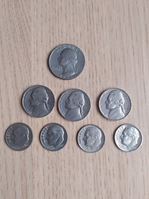 Американски монети употребявани, комплект от 8, 1964-1985