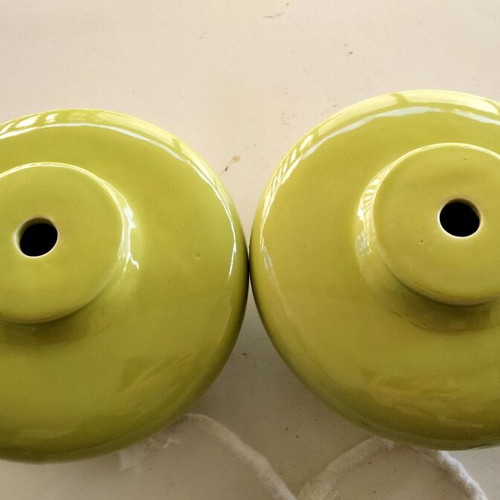 Pair of Handmade Ceramic Oil Lamps, Lime Green