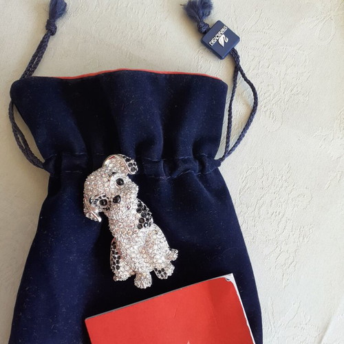 Swarovski Big Dalmatian Dog Brooch new, black and silver