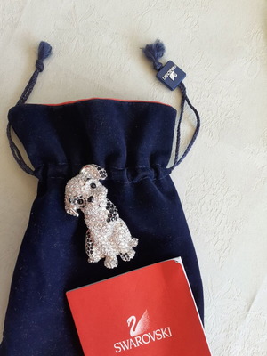 Swarovski Big Dalmatian Dog Brooch new, black and silver