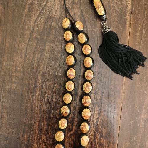 Worry beads with saints like new, ebony and handmade iconography