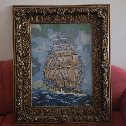 Vintage embroidered framed artwork like new