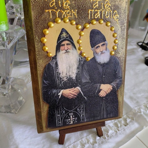 Icon of Papa Tychon and Saint Paisios on MDF wood