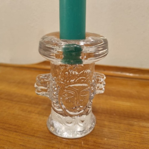 Crystal angel figurine and candle holder Bertil Vallien Kosta Boda used