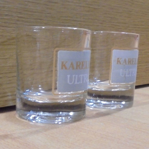 Karelia Ultra cigarettes set of two used promotional shot glasses