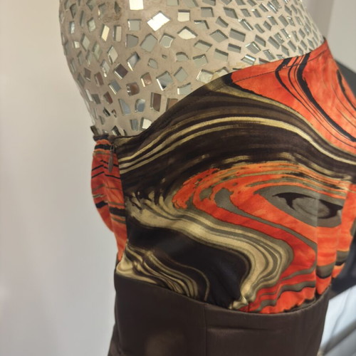 Mischalis Silk Gown One Shoulder Abstract Marble Print Size L Like New