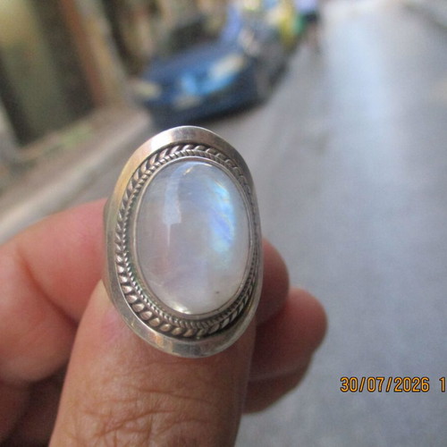 Silver women's ring with moonstone, new, size 59