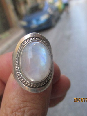 Silver women's ring with moonstone, new, size 59