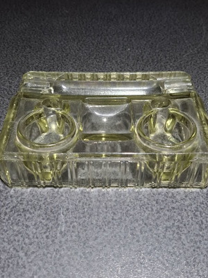 Glass double inkwell desk stand Art Deco vintage used