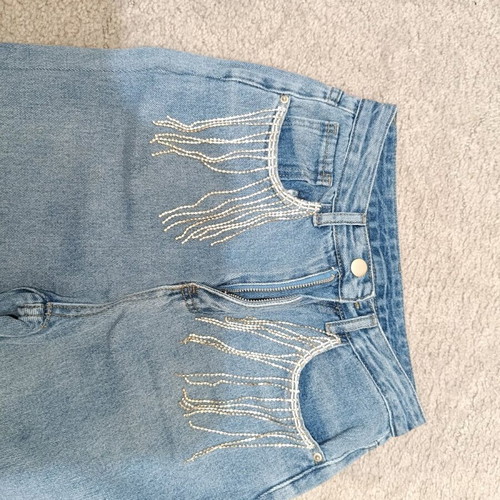 Jeans with rhinestone fringes on pockets xsmall like new