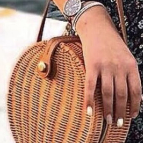 Zara round natural rattan crossbody bag with leather clasp