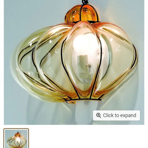 Murano blown glass wall light with brass details, amber color