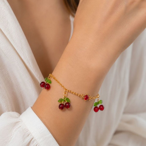 Sweet Cherries Handmade Asymmetric Bracelet with Cherry Charms new