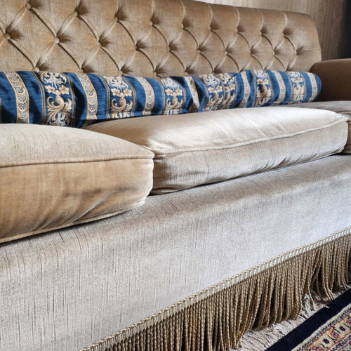 Velvet vintage sofa set used with three-seat couch and 4 armchairs