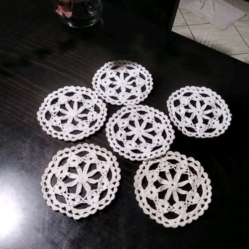 Handmade knitted coasters set of 6, new with butterfly lace