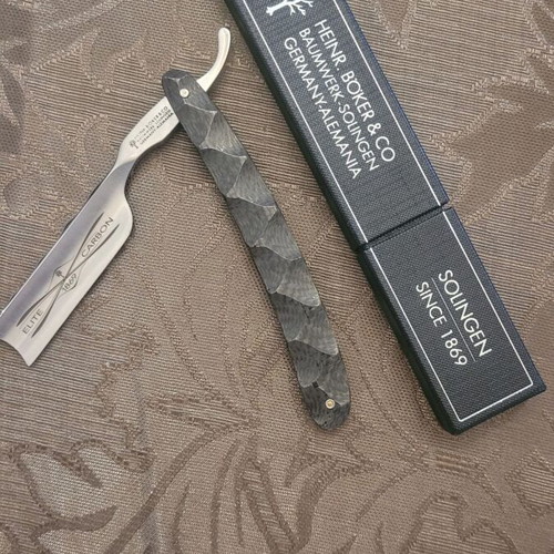 Boker 140545 Elite Carbon 6/8″ SE Straight Razor new with leather case