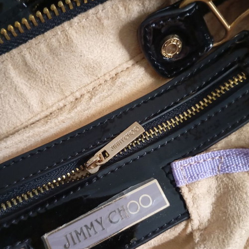 Jimmy Choo Maia leather shoulder bag used, black, 50x31 cm