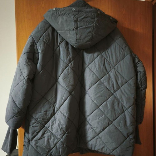 Women's 3/4 long charcoal jacket with hood and detachable fur, new